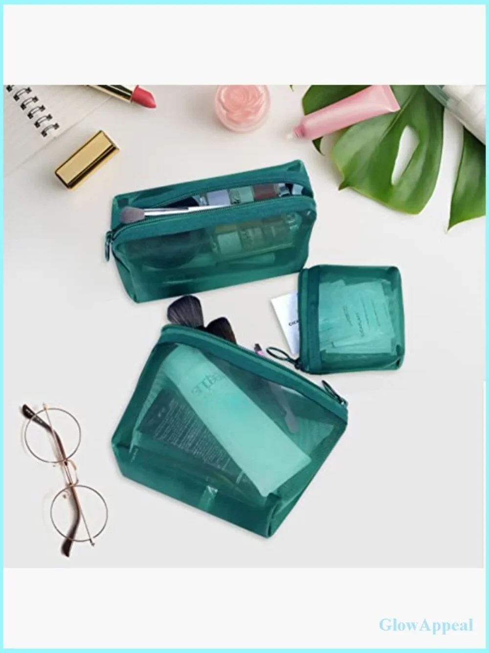 3-Pack Mesh Cosmetic Bag Set - Travel Makeup Storage, Zipper Closure Small Pouch